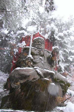 雪にも負けず不動明王、の写真